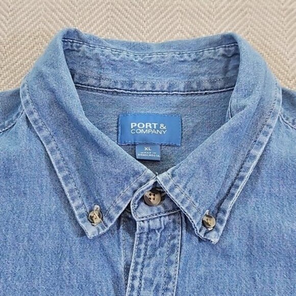 Port & Company SP11 Men's Short Sleeve Button Down Value Denim Shirt with Pocket - Picture 10 of 15